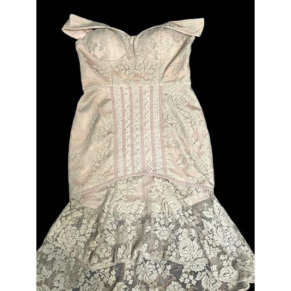Jano Blush Pink Lace Off Shoulder Mermaid Midi Dress Petite 10P Wedding Guest